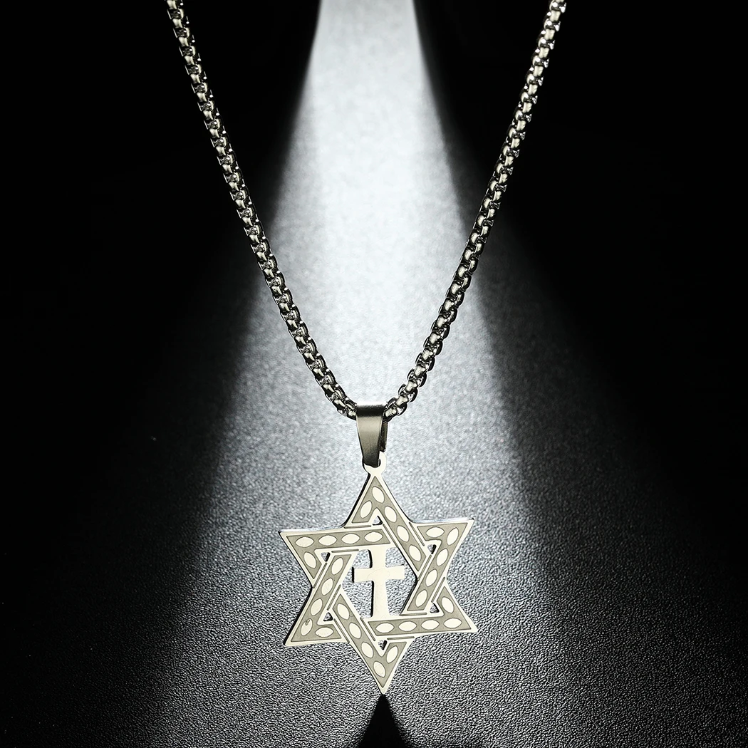 Chandler Stainless Steel Judaic Christian Star of David Cross Pendant Necklace Birthday Party Jewelry for Men and Women