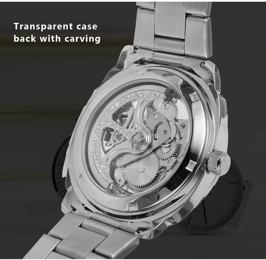 Fashion Winner Top Brand Men Skeleton Mechanical Full Stainless Steel Automatic Sport Business Wrist Watch Relogio Masculino