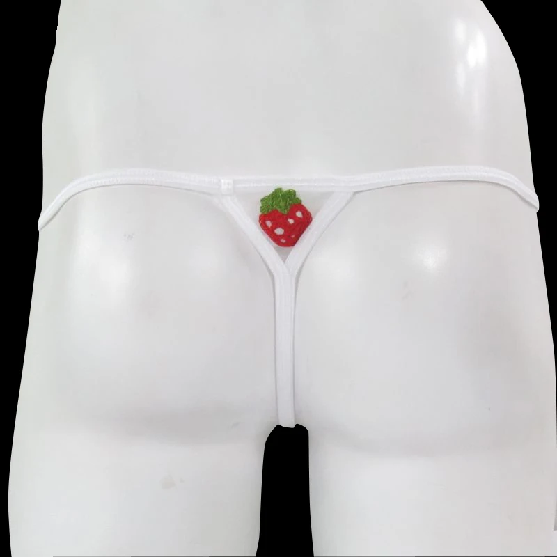 Sexy Sissy Men's Thong Mesh Embroidered Strawberry Cherry Pattern Breathable G String Gay Underwear