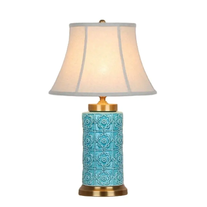 

Chinese Style Blue Cylindrical Ceramic Table Lamp For BedRoom Bedside Living Room Foyer Study Desk Reading Night Light190174