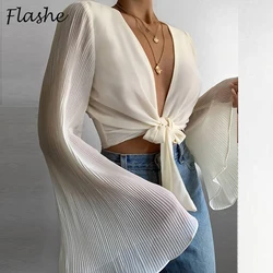 Sexy Puff Flared Short T Shirt Women Fashion Slim Crop Top Female Spring Summer Shirt White Party Club Women Streetwear Top