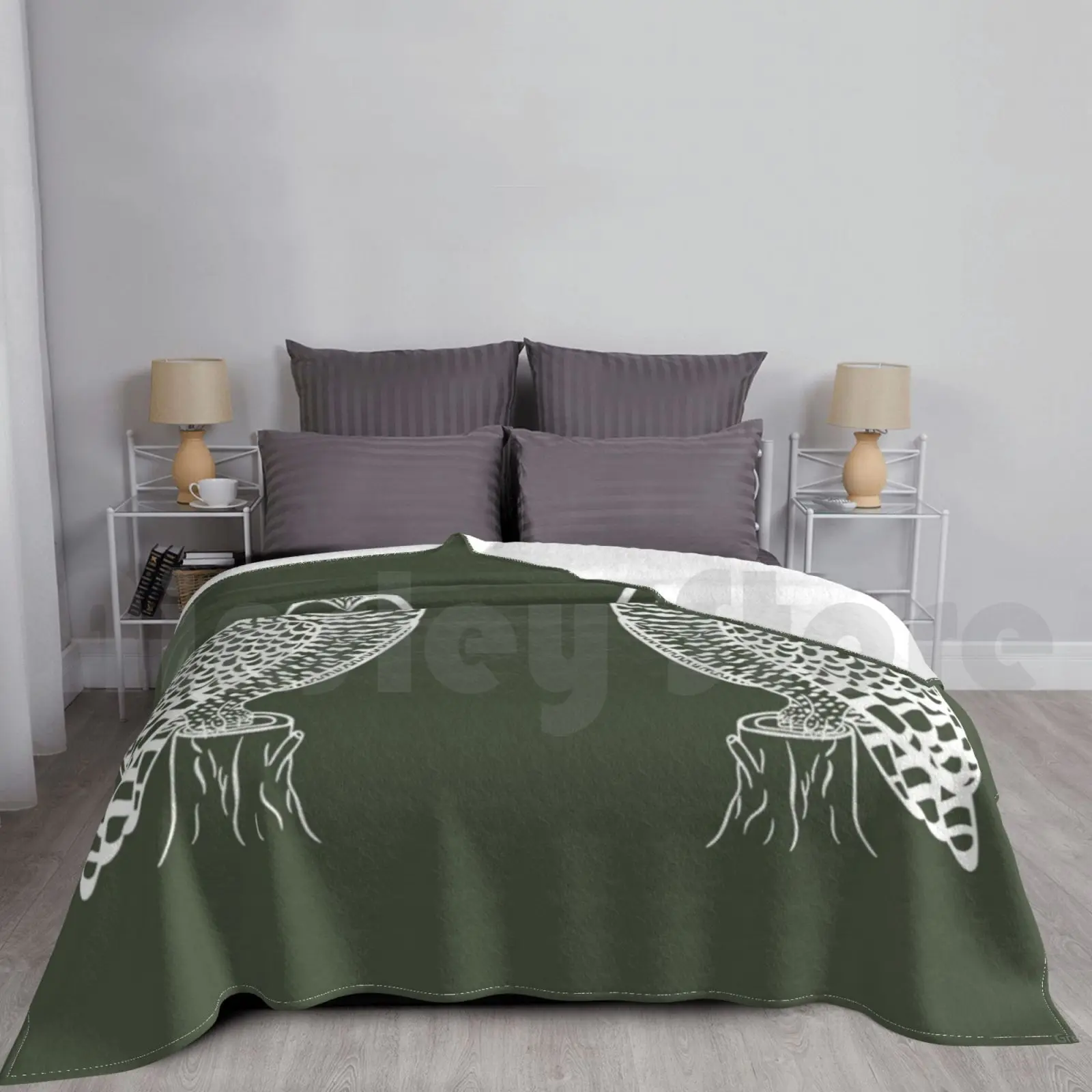 Snowy Owls In Love ( On Khaki ) Blanket Fashion Custom Snowy Owl Snowy Owls Bird Birds Owl Owl Bubo