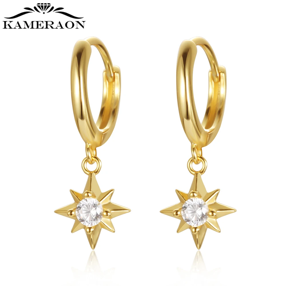 High Quality Gold Silver Shiny Star Hoop Earrings Zirconia Earrings 925 for Women Trendy Fine  Luxury Jewelry Birthday Gifts