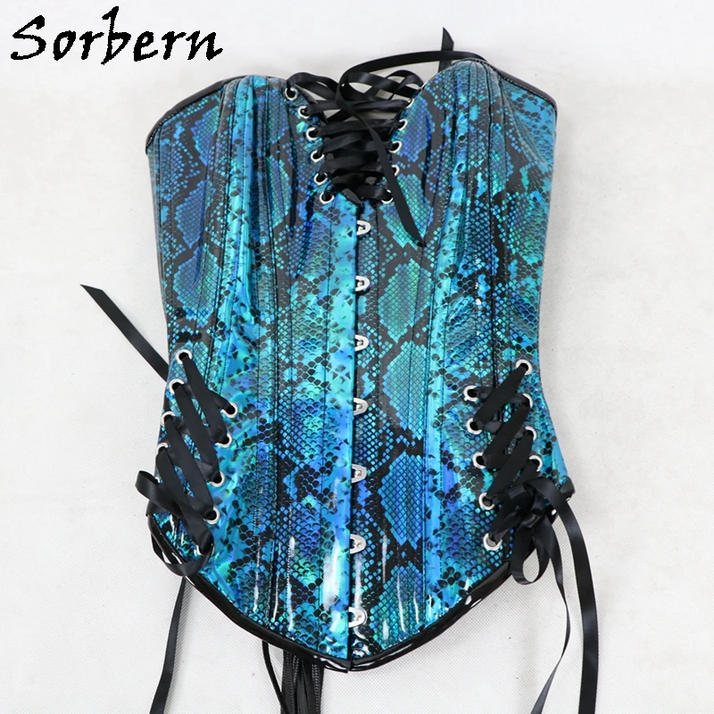Sorbern Custom Holo python Corset Women Fetish U-Shaped Cup Support Breast Steel Corset With Corset Lace Up Back Hourglass