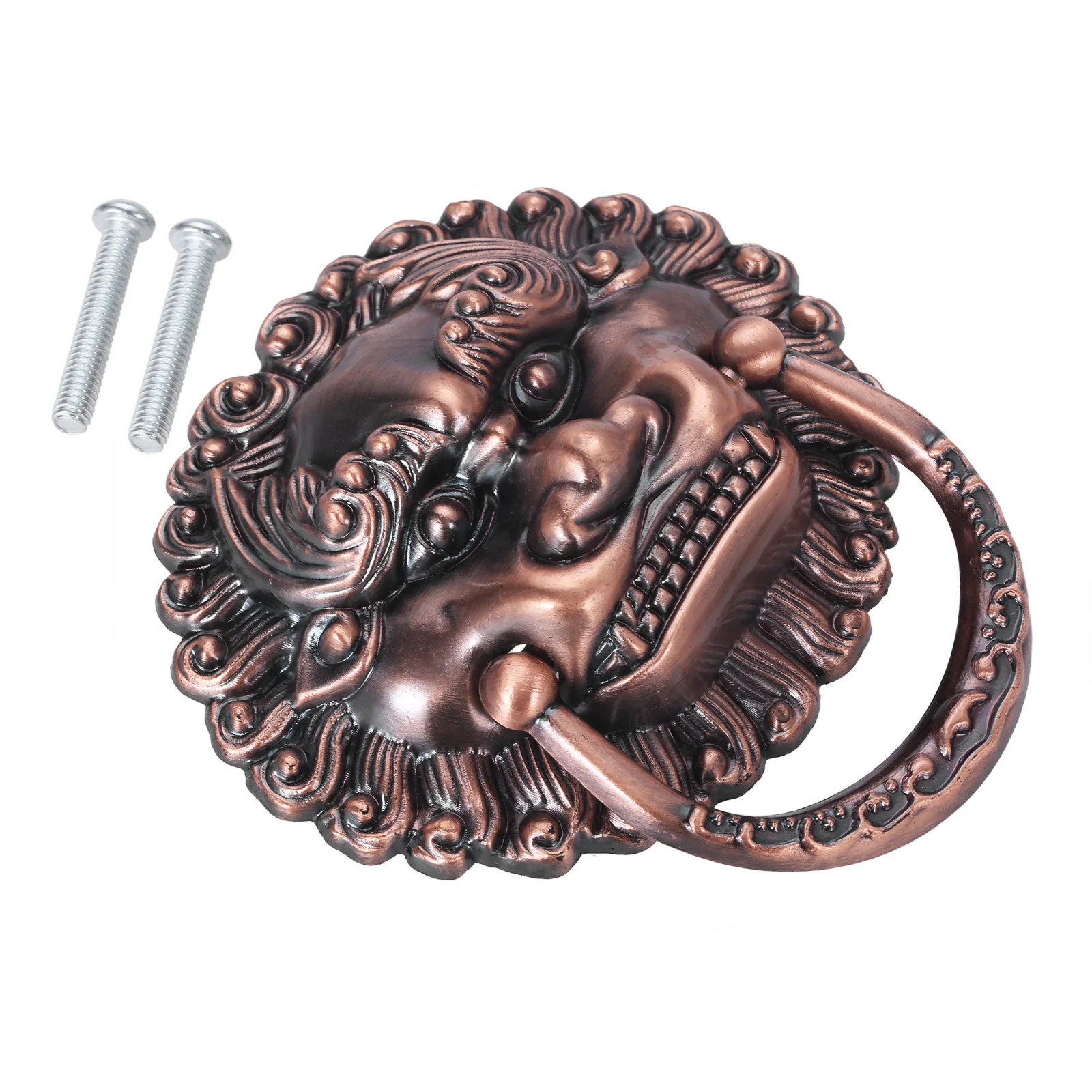 Lion Handle Red Copper Plastic Pull Retro Ring Knob Old Fashion Chinese style 80x77mm w/screws Decor Kitchen Drawer Door Cabinet