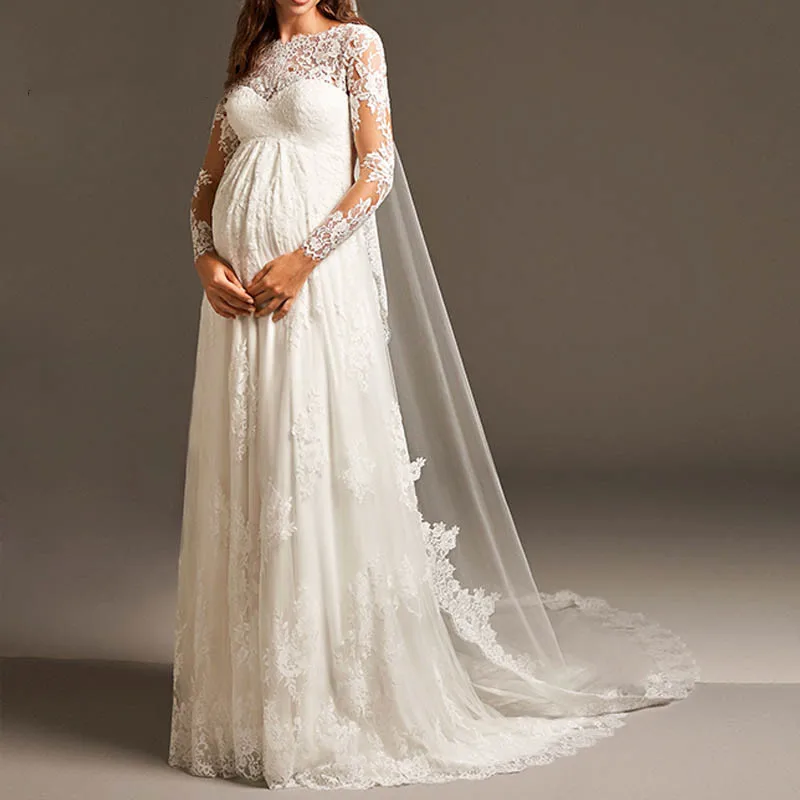 Vestido De Noiva Boho Empire Pregnant Wedding Dress Long Sleeve Maternity Lace Bridal Gowns For Women Marriage 2021