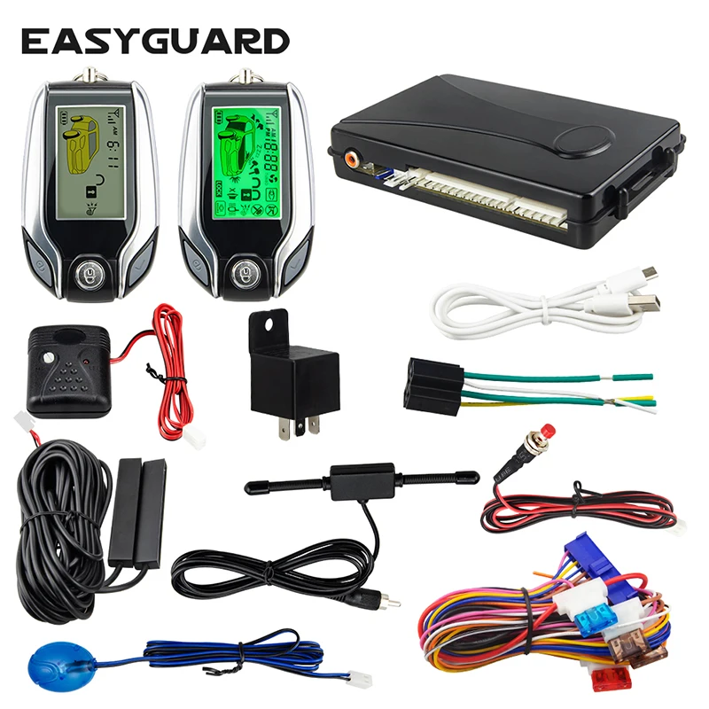 EASYGUARD sistema di allarme per auto pke a 2 vie Display cercapersone LCD blocco automatico sblocco sicurezza vibrazione allarme sensore di shock