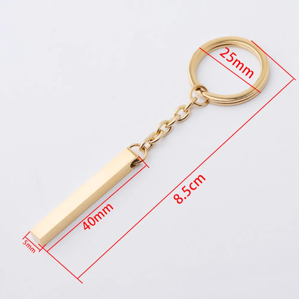 Stainless Steel Bar Charm Keychain Blank For Engrave Rose Gold/Gold Metal rectangle Tag Key Chain Mirror Polished 10pcs