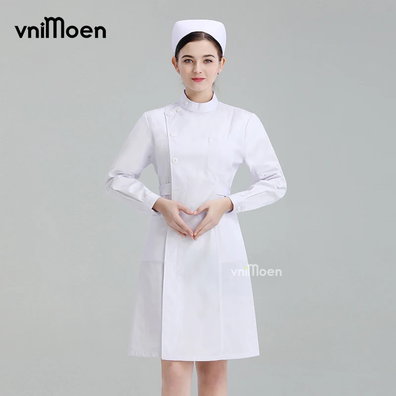 

medical Uniforms Dress Robe White Women Nursing Scrubs Jacket Full Length SPA Beautician Veterinary Work Wear Uniform Doctor