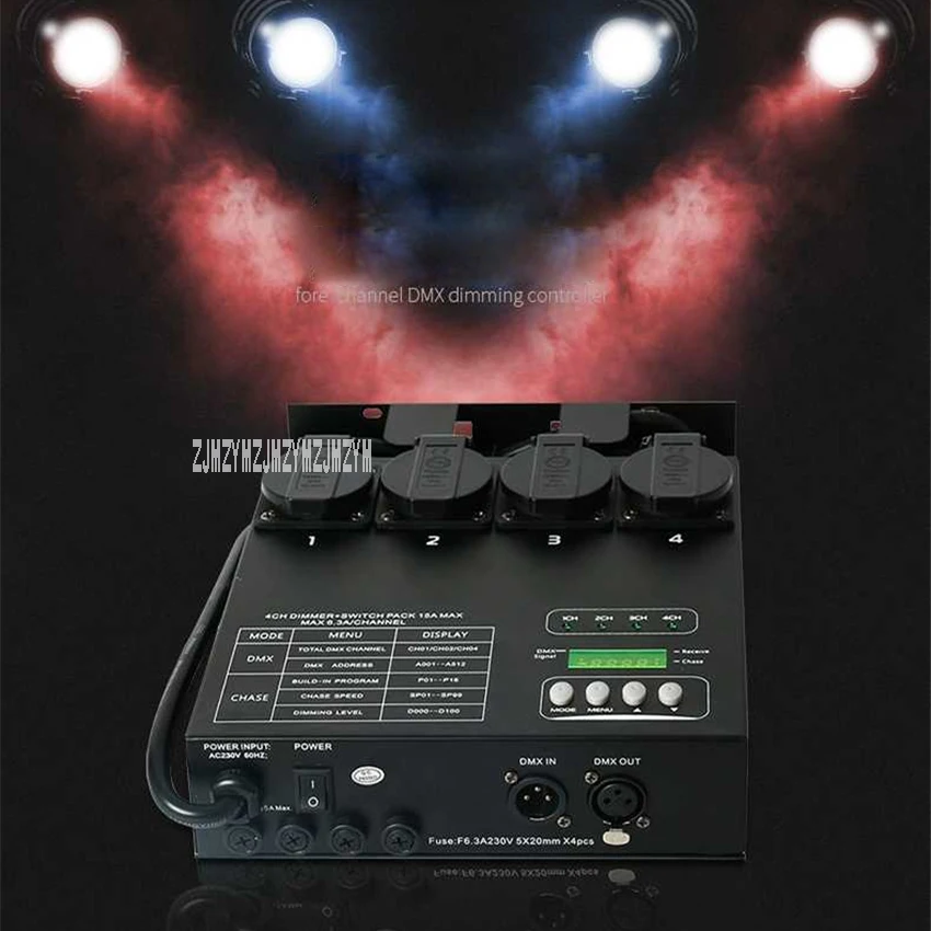 AMT-8008 DMX 512 EU Plug 1KW Dimmer 4 Channels Silicon Pack Box Hanging Bar DJ Stage Light Control Fixture Dimming Equipment