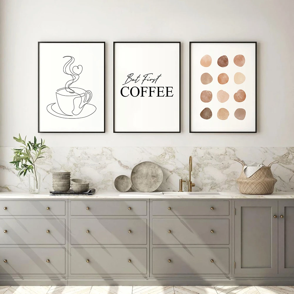 Nordic But First Coffee Quote Wall Pictures Art Print Black White Simple Line Coffee Canvas Painting Cafe Shop Poster Wall Decor