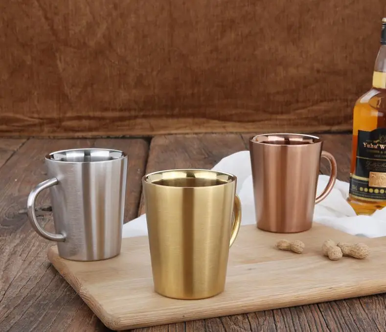 

60pcs fashion 320ml 12oz Vacuum Cups Stainless Steel Mug Double Wall Beer Cup Insulated Milk Thermo Coffee Mug with handles SN