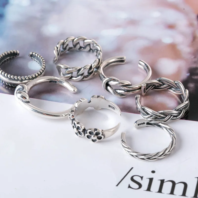 New 7PCS Adjustable Toe Ring for Women Girls Lower Knot Simple Knuckle Stackable Open Tail Ring Band Hawaiian Foot Jewelry