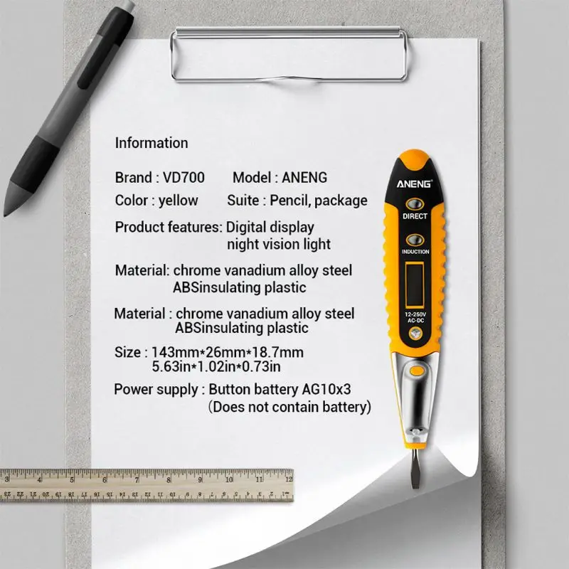 Contact Tester Pen 12-250V AC Voltage Detectors Tester Meter Volt Current Electric Test Pencil 