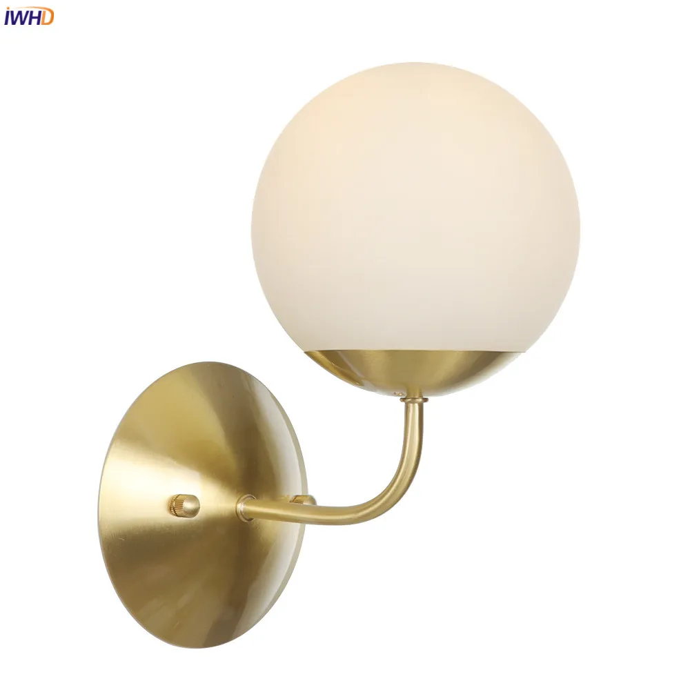 

IWHD Nordic Style Copper Wall Lamp Beside Bedroom Bathroom Mirror Light Glass Ball Wall Light Sconce Applique Murale Luminaire