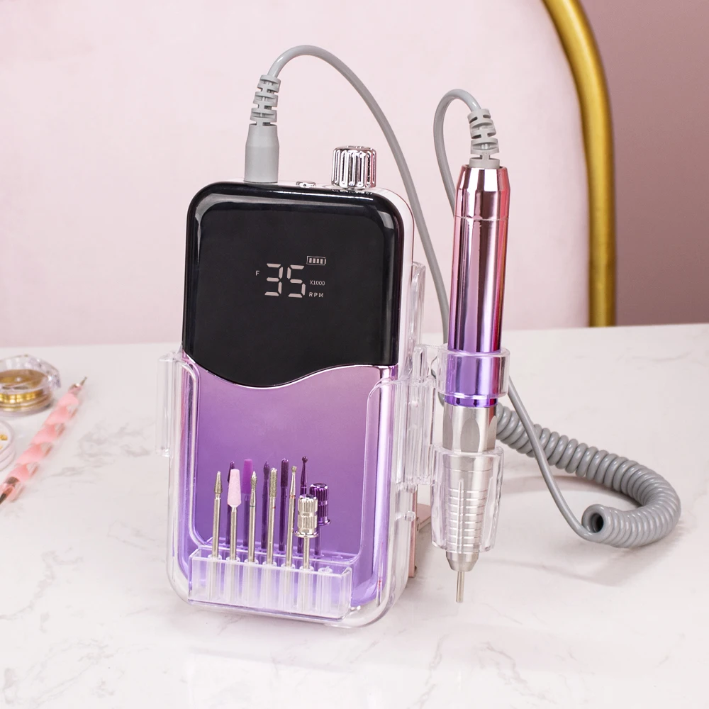 Gradiente roxo onda 35000rpm lidar com recarregável broca do prego portátil sem fio elétrico desktop máquina de broca do prego conjunto manicure