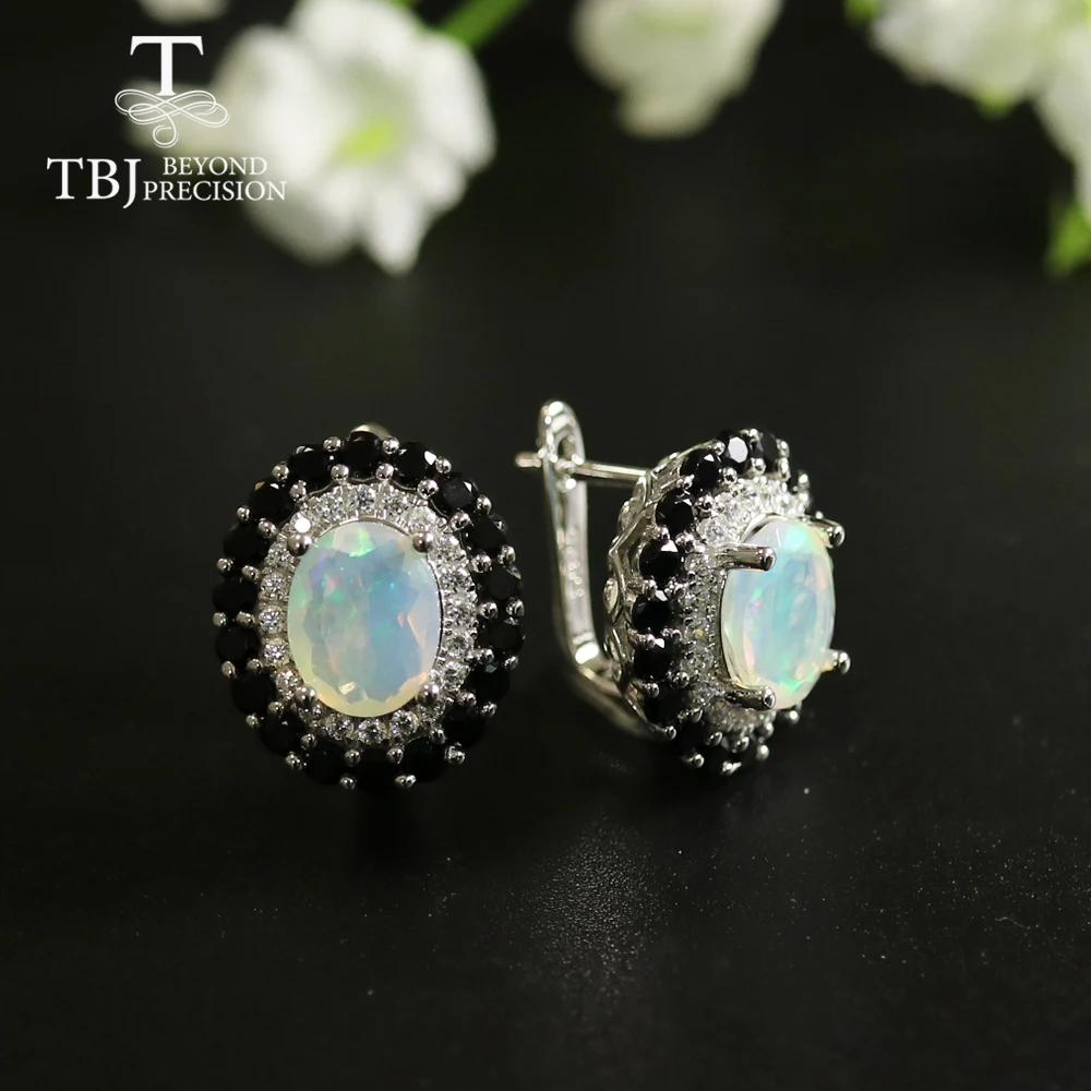 

tbj 2.5ct Ethiopia Opal clasp earring oval facet cut 7*9mm gemstone Jewelry 925 sterling silver for women best gift birthday