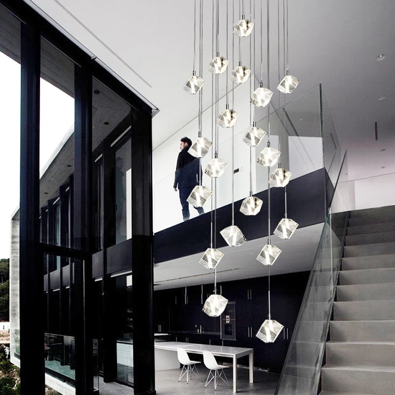 

Modern For Staircase Long Pendant Lights Dspiral Pendant Lamp G4 Stair Led Lustre Hotel Stairwell Lamparas Crystal Pendant Lamps