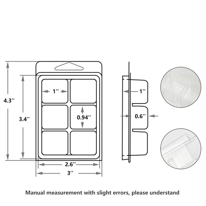 100 Packs Wax Melt Clamshells Molds Square, 6 Cavity Clear Plastic Cube Tray for Candle-Making & Soap