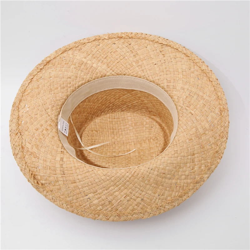 Summer Panama Fedora Flat top Raffia sun Hat Spring Women\'s Travel Caps Bandages Wide brim Beach men Traw Hat Breathable