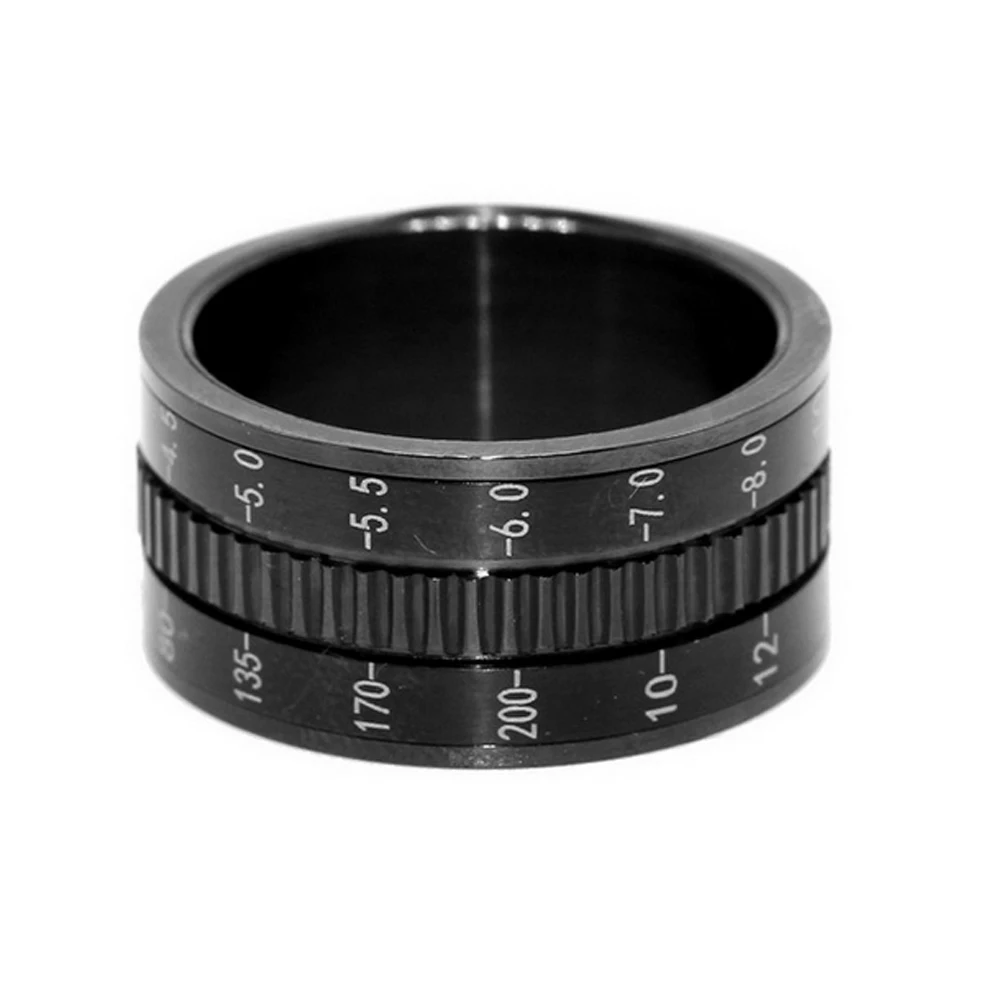 Men\'s Stainless Steel Black Camera Lens Photographers Triple Spinning Band Ring