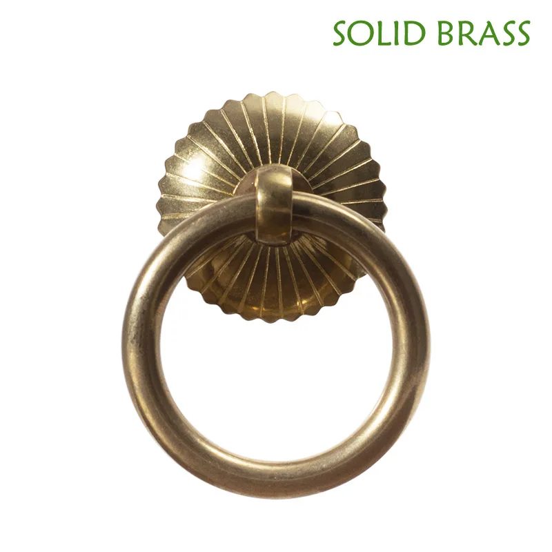 Solid Brass Ring Hanlde Decorative Knobs Vintage Antique Furniture Pull for Cabinet Closet Wardrobe Cupboard Drawer Wooden Doors
