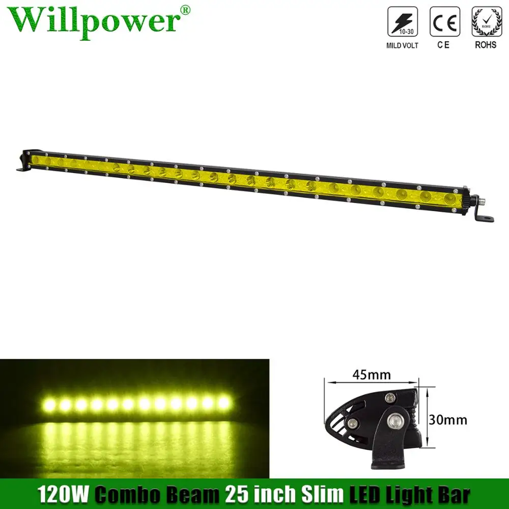 Offroad SUV Car Roof Bumper Yellow Light 25“ Slim LED Light Bar Fog Light 4X4 Truck 4WD Pickup Combo LED Bar Driving Lamp