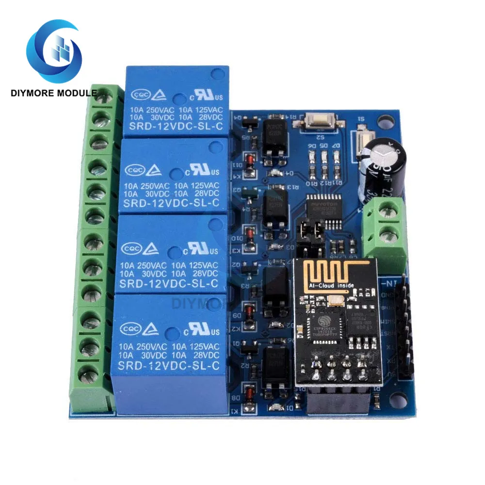 DC 12V WiFi Relay Module 4 Channel ESP8266 ESP-01 Wireless Relay Switch Board Phone APP Remote Control for IOT Smart Home
