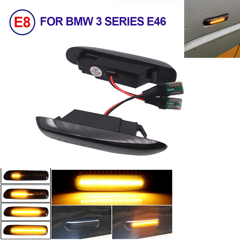 2PCS For BMW E46 3er Limo Coupe Compact Cabriolet Touring Sequential Flashing LED Dynamic Turn Signal Side Marker Light