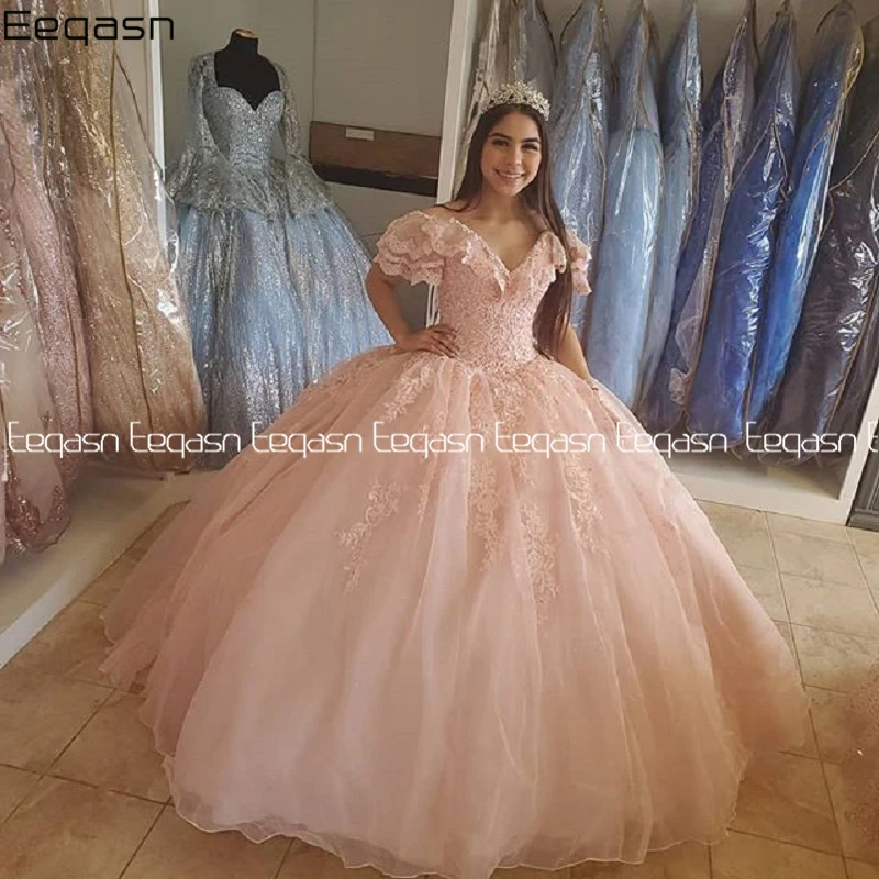 Eeqasn różowy słodki 16 sukienka na Quinceanera 2022 suknia elegancka koronka Vestidos 15 Anos nastoletnie dziewczyny korowód Prom sukienki na przyjęcie