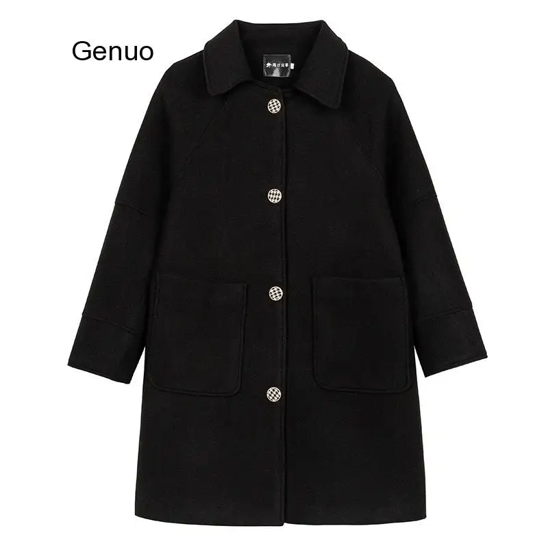 

Coat Women Winter 2020 New Korean Coat Loose Casual Thick Black Wooden Coat Wool Coat Women Long Coat