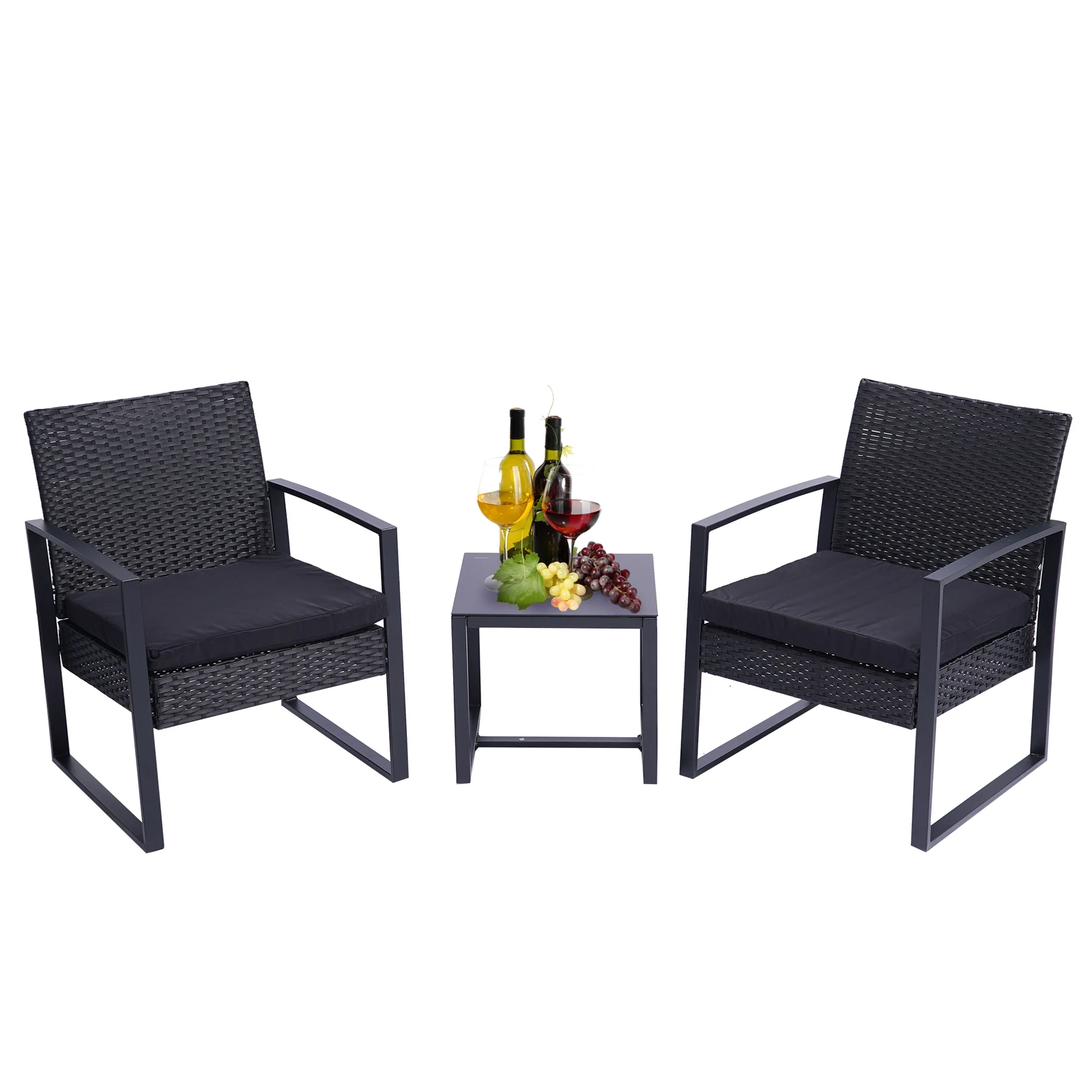 3 Pieces Patio Set Outdoor Wicker Patio Furniture Sets Modern Set Rattan Chair Conversation Sets with Coffee Table for Yard