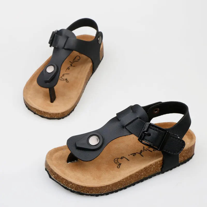 Children Slides Boy Girl Sandals Cool Design with Cork Flat Shoes Non-Slip Casual Summer Toddler Sandals Leather Kids Flip Flops