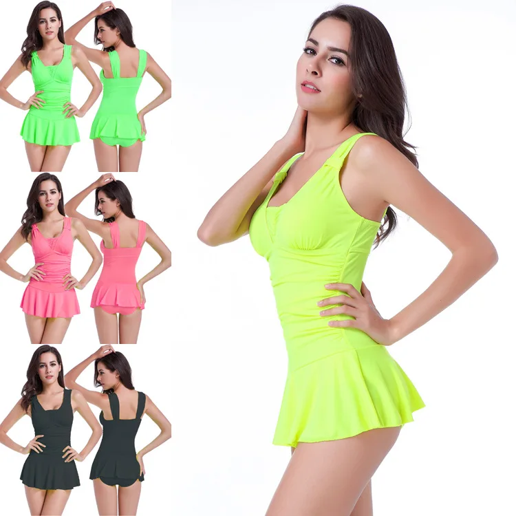 

Swimwear Suit Skirt One-piece Belly Cover Thin Wist Gather Hot Spring Woman Swimsuit Sexy Conservative One-piece Swimsuit