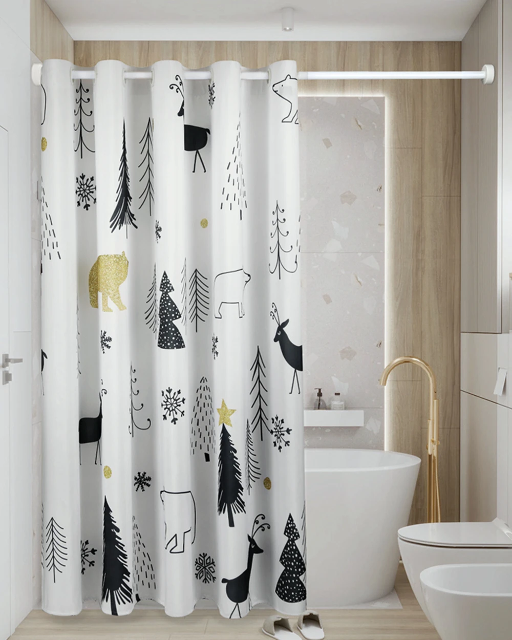 

Not in/Field Pattern Waterproof Shower Curtain with Roman Hole, Bath and Toilet Curtain, Home Partition Accessories