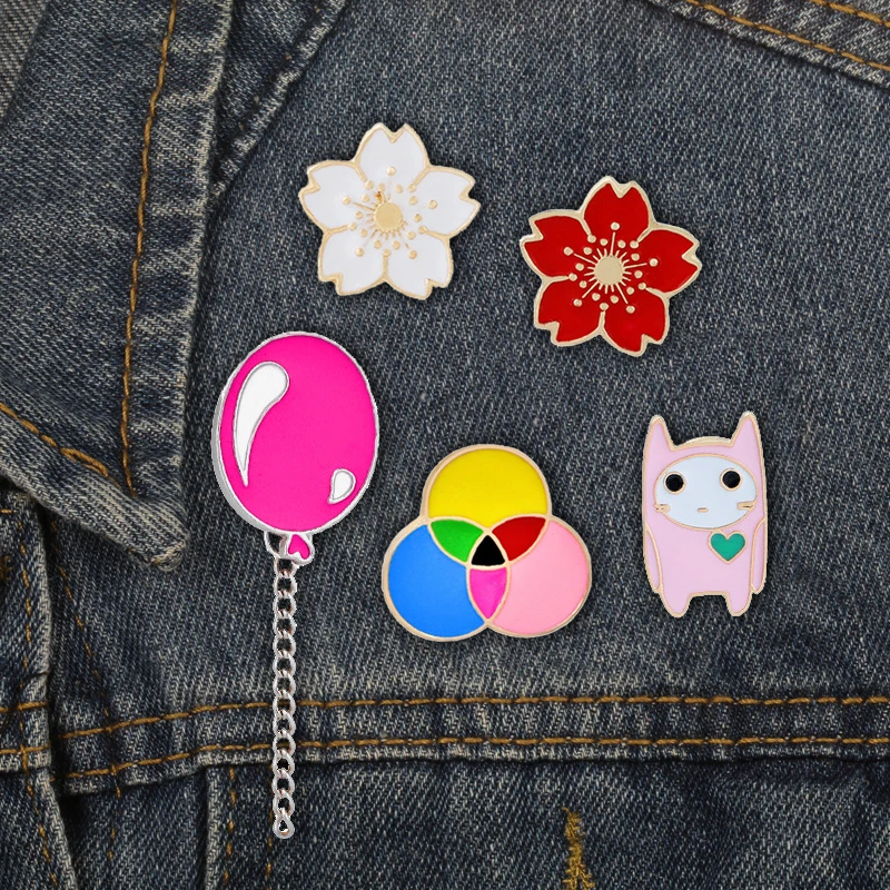 Cute Cartoon Brooches Flower Balloon Geometry Jelly Girl 5 Style Enamel Pins Shirt Brooch Pin collar Denim Accessories Jewelry