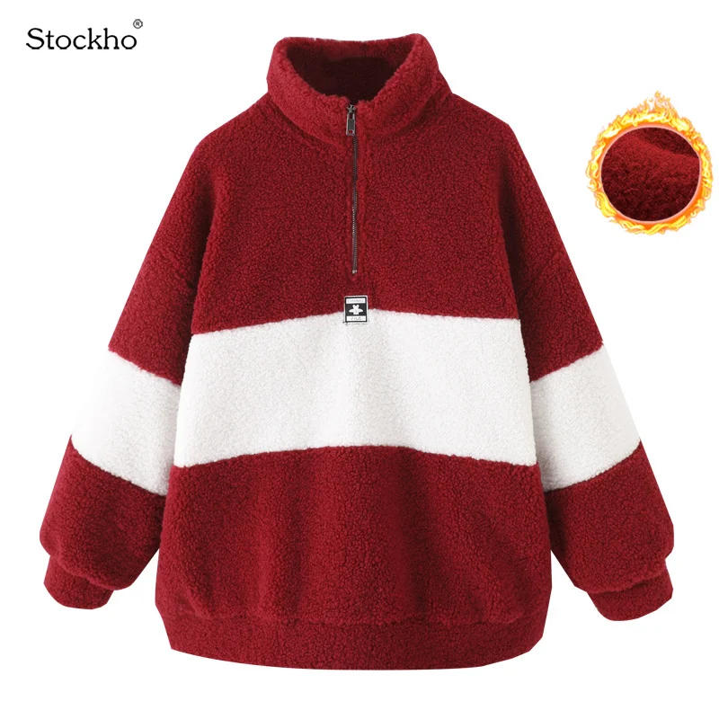 Women's Hoodie Autumn Winter Fashion Lambs Wool Sweatshirt Plus Size Plus Fleece Jacket Casual Outdoor Stand Collar Sweatshirt