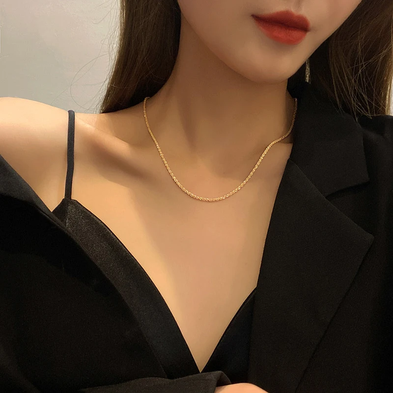 DIEYURO 316L Stainless Steel Thin Gypsophila Sparkling Gold Color Clavicle Chain Beautiful Decoration All-match Girls Jewelry