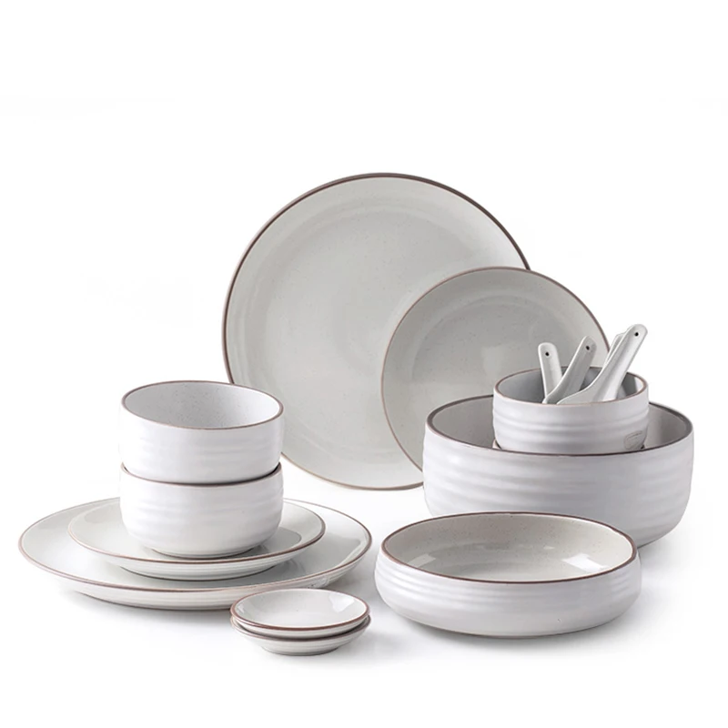 

Porcelain Serving Dishes, Ceramic Dinner Plates, Microwave Oven and Dishwasher Safe Modern Rustic Dinnerware, Kitchen Dinnerware