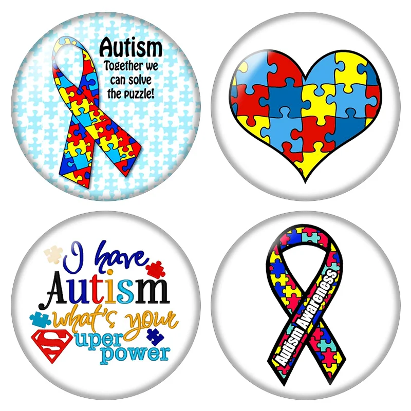 

Puzzle Pieces Autism Awareness Heart Hope Ribbon 12mm/16mm/18mm/25mm Round photo glass cabochon demo flat back Making findings