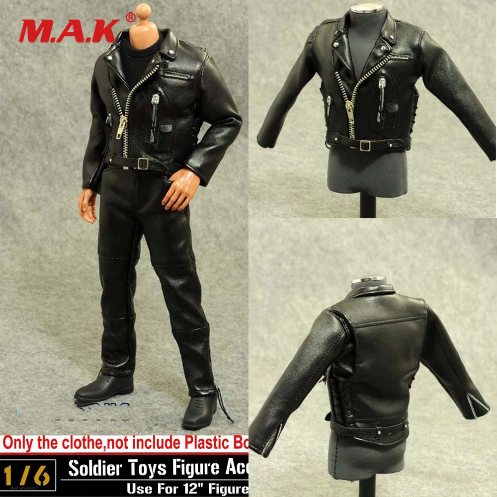 

1/6 Arnold Schwarzenegger Black Leather Jacket Costume Suits Set Model Locomotive Version Toy FOR 12" Male Figure Body Models