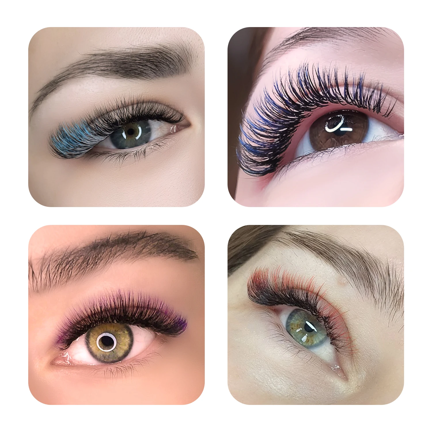 Glamlash cílios postiços para maquiagem, 12 linhas com degradê ombré, vermelho, verde, azul, roxo, cor individual, vison falso