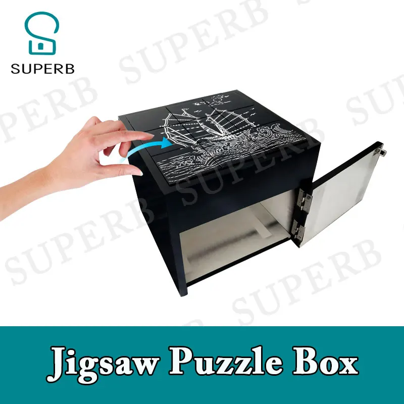 

Superb escape room props game jigsaw puzzle box put the nine pieces wooden pieces on the box in correct way to release the lock