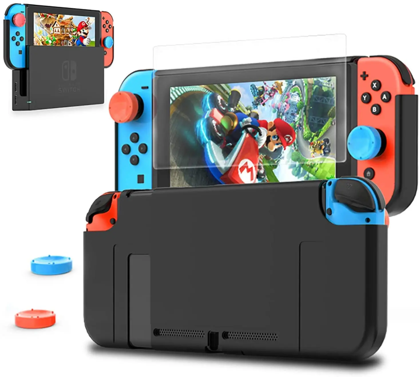 HEYSTOP For Nintendo Switch Dockable Case, PC Protective Case for Nintendo Switch with Screen Protector and Thumb Grips Caps