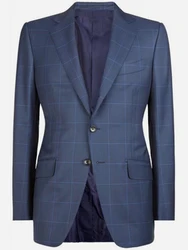 Navy Windowpane Custom Suit James Bonde Tailor Made Suits Mens Plaid Suit Custom Made Suit MTM Suit Blue Prince Of Wales Checks