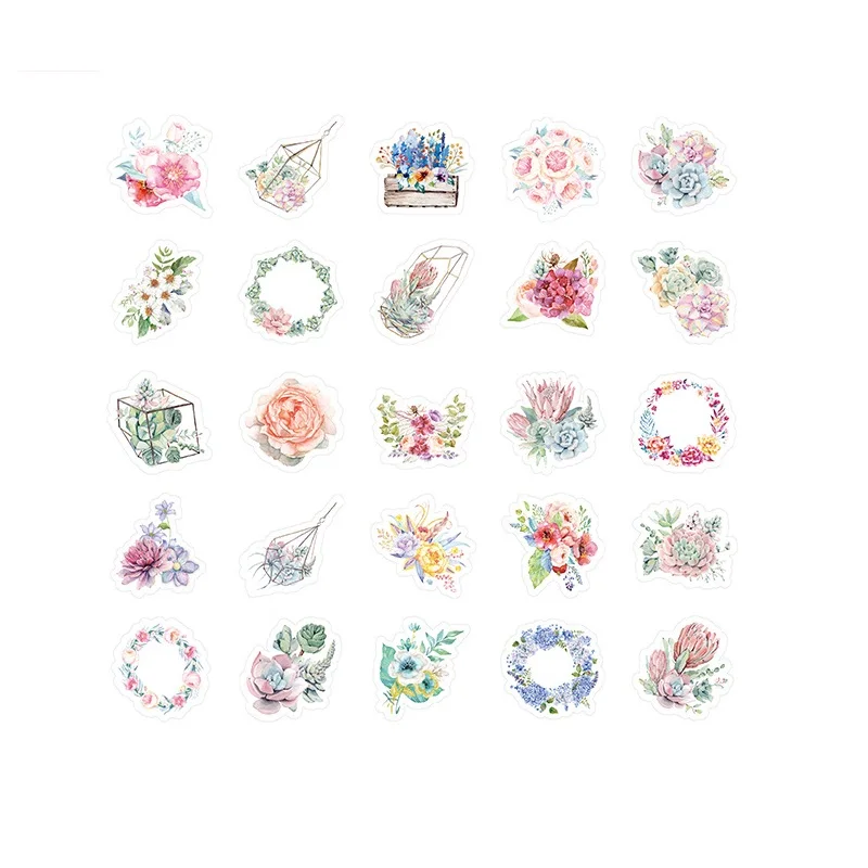 46pcs Flowers and Plants Stickers Set 40mm Mini Floral Decoration Sticker Adhesive Seal Post for Diary Album Letter Gift A6422