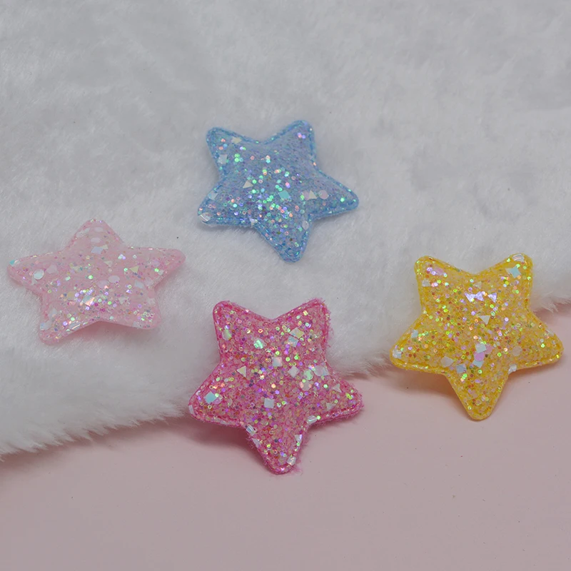 40Pcs/LOT 5CM Glitter Shiny Star Padded Appliques For DIY Handmade Children Hair Clip Accessories Patches