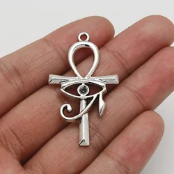 10pcs/Lots 26x44mm Antique Silver Plated The Eye Of Horus Charms Egyptian Ankh Cross Pendant For Diy Jewelery Accessories Crafts
