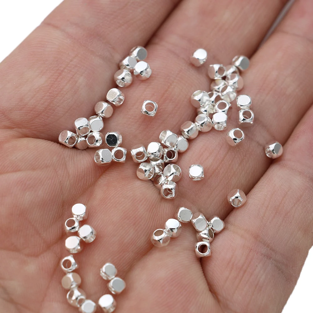 80Pcs 3mm Silver Plated Copper Square Loose Spacer Beads for Jewelry Making Bracelet Necklace DIY Earrings Accessories Craft