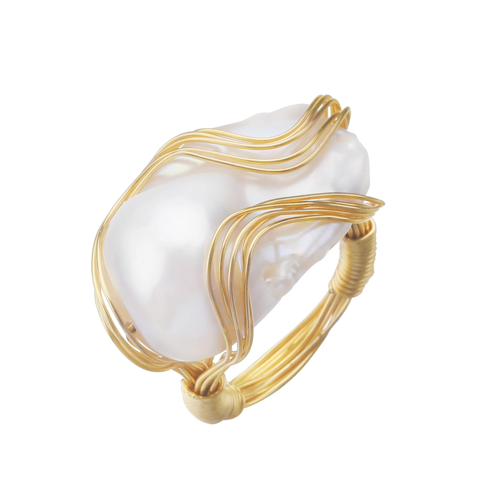 

Vintage Natural Freshwater Cultured Baroque Pearl Ring Handmade Copper Wire Adjustable Open Ring For Women Fashion Jewelry Gift